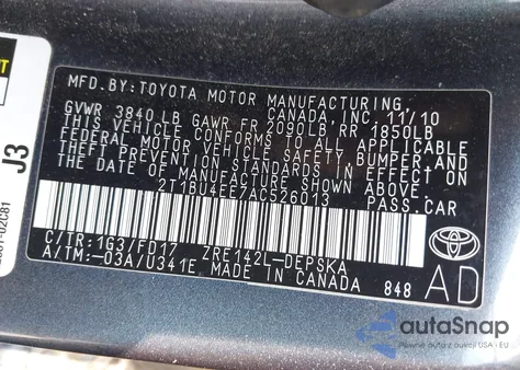 2010 Toyota Corolla S from USA, damaged, VIN 2T1BU4EE7AC526013